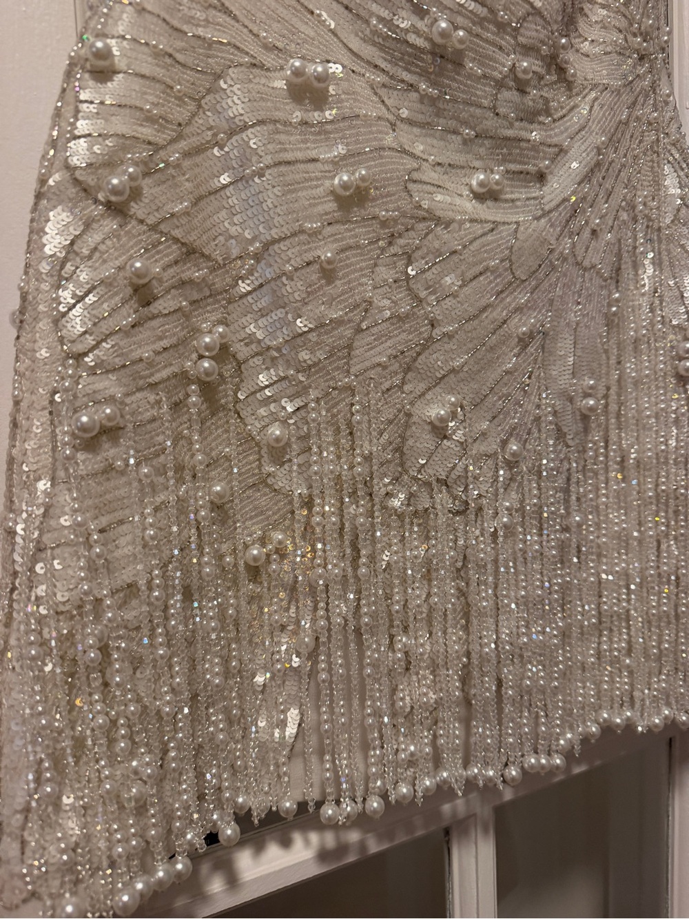 Backless white Sequin Mini Dress with Lace-Up Back - bridal after party - Picture 10 of 13